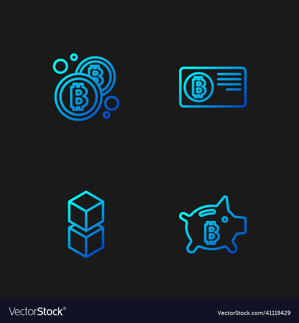 Set line piggy bank bitcoin blockchain technology vector image Set line piggy bank bitcoin blockchain technology