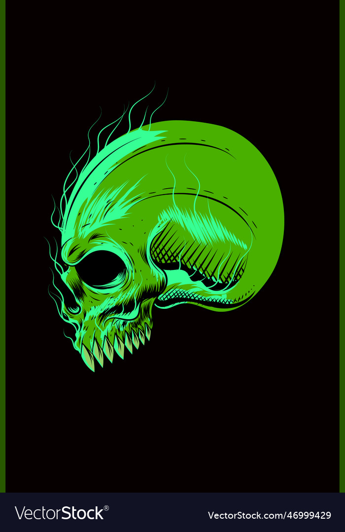 Skull with green color monster vector image Skull with green color monster