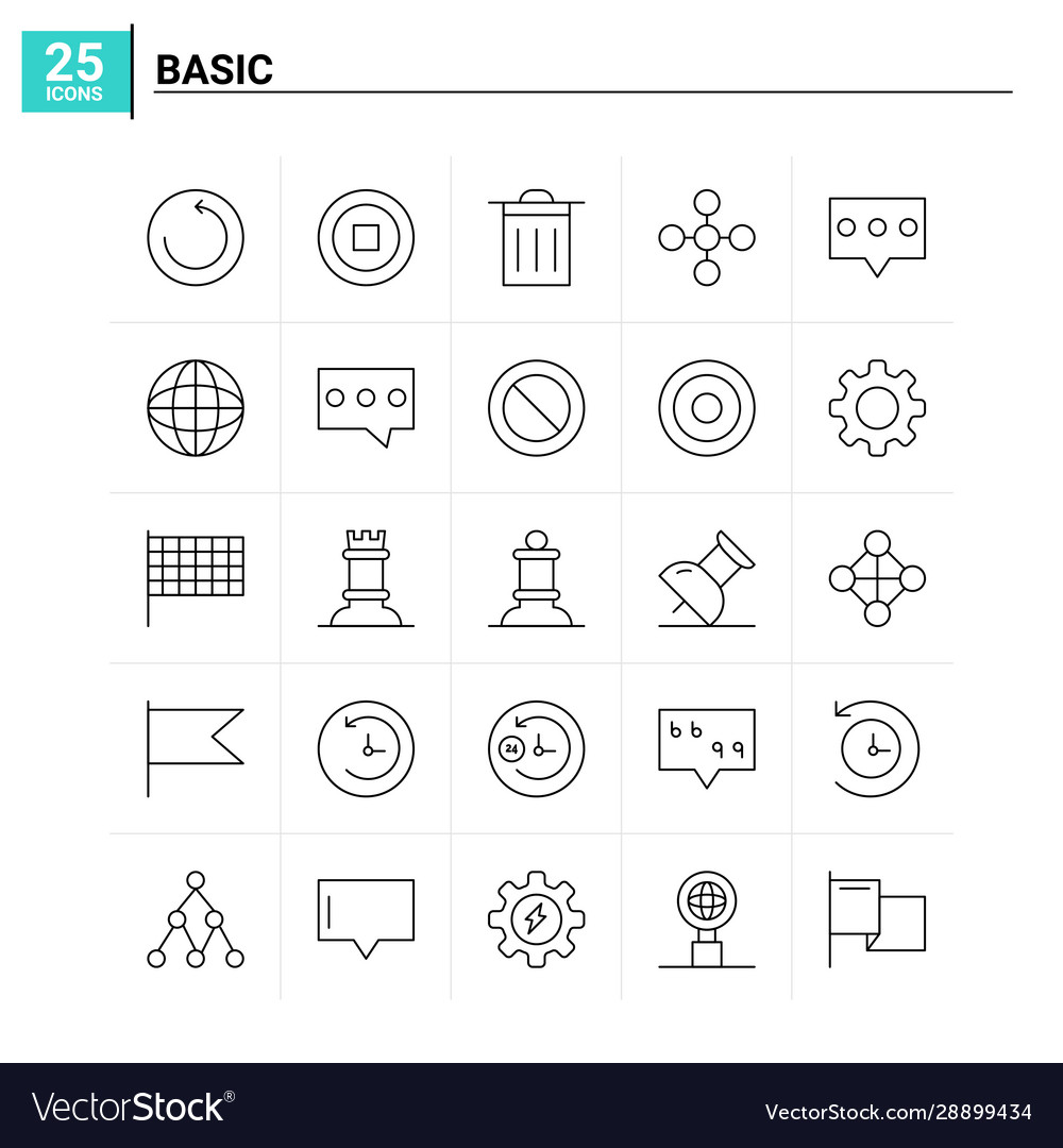 25 basic icon set background vector image 25 basic icon set background