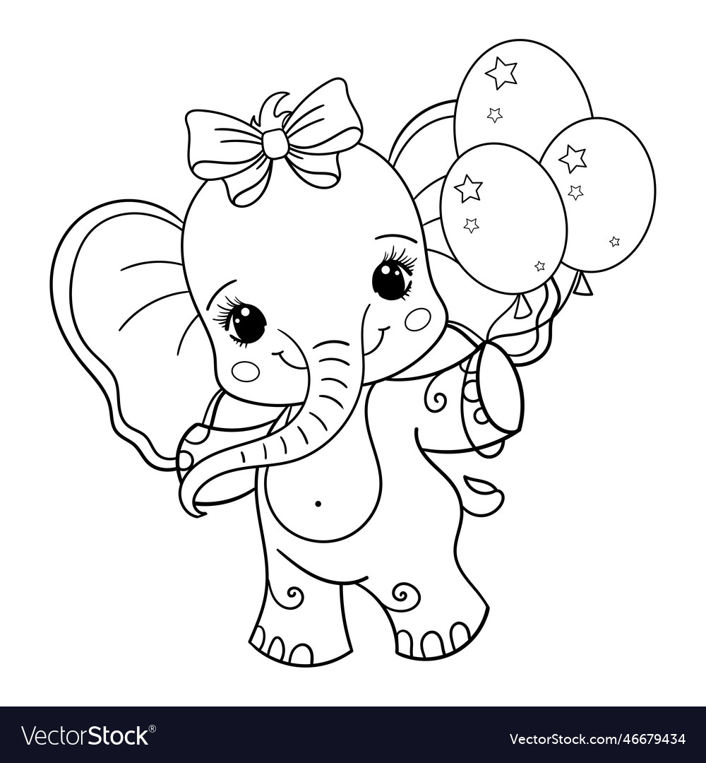 Cheerful Baby Elephant with Balloons