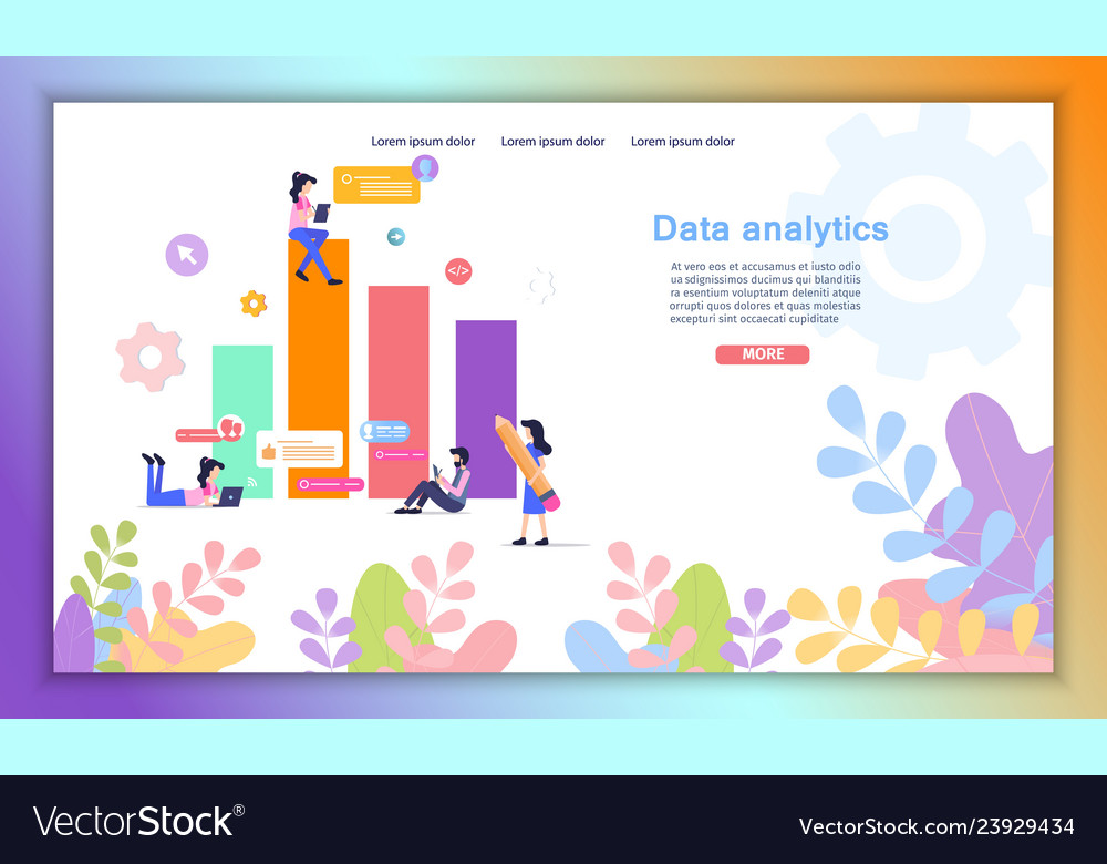 Data analytics online service flat website vector image Data analytics online service flat website