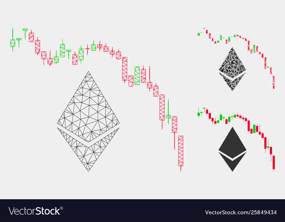 Ethereum fall chart mesh network model vector image Ethereum fall chart mesh network model