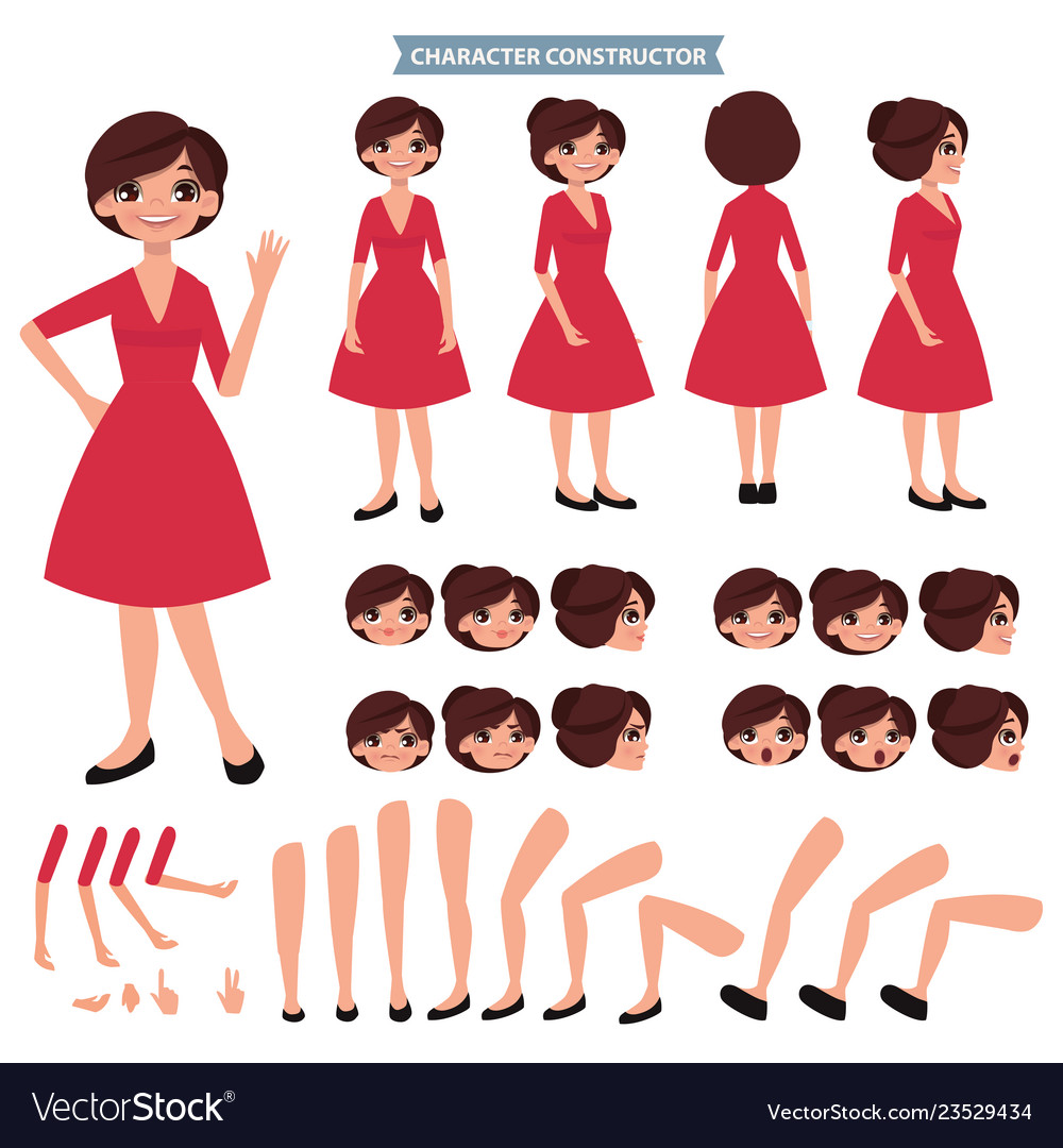 Front side back view animated character elegant Vector Image Front side back view animated character elegant