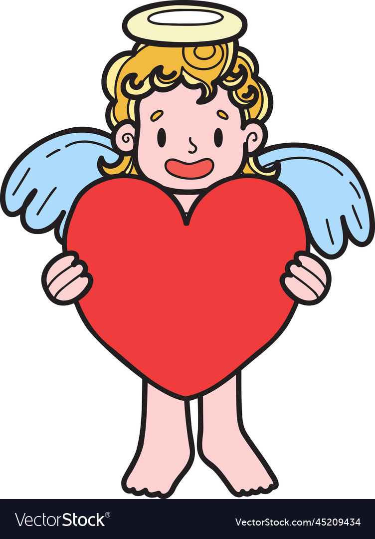 Hand drawn cupid with heart Royalty Free Vector Image