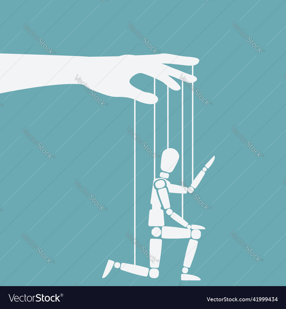 Puppet on ropes is down on one knee Vector Image