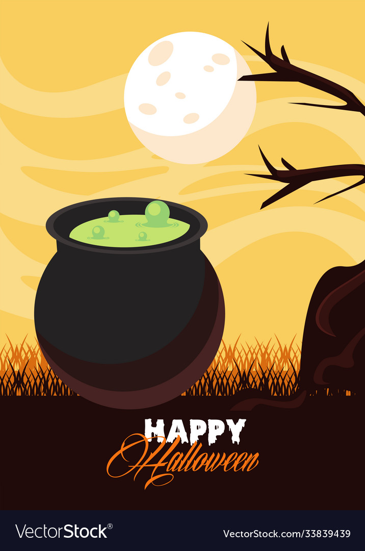 Happy halloween feierkarte mit cauldron