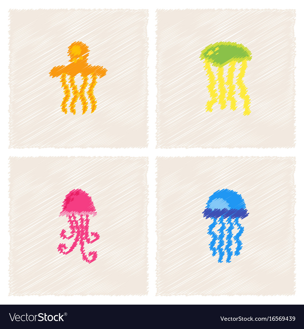 Jellyfish collection in hatching style