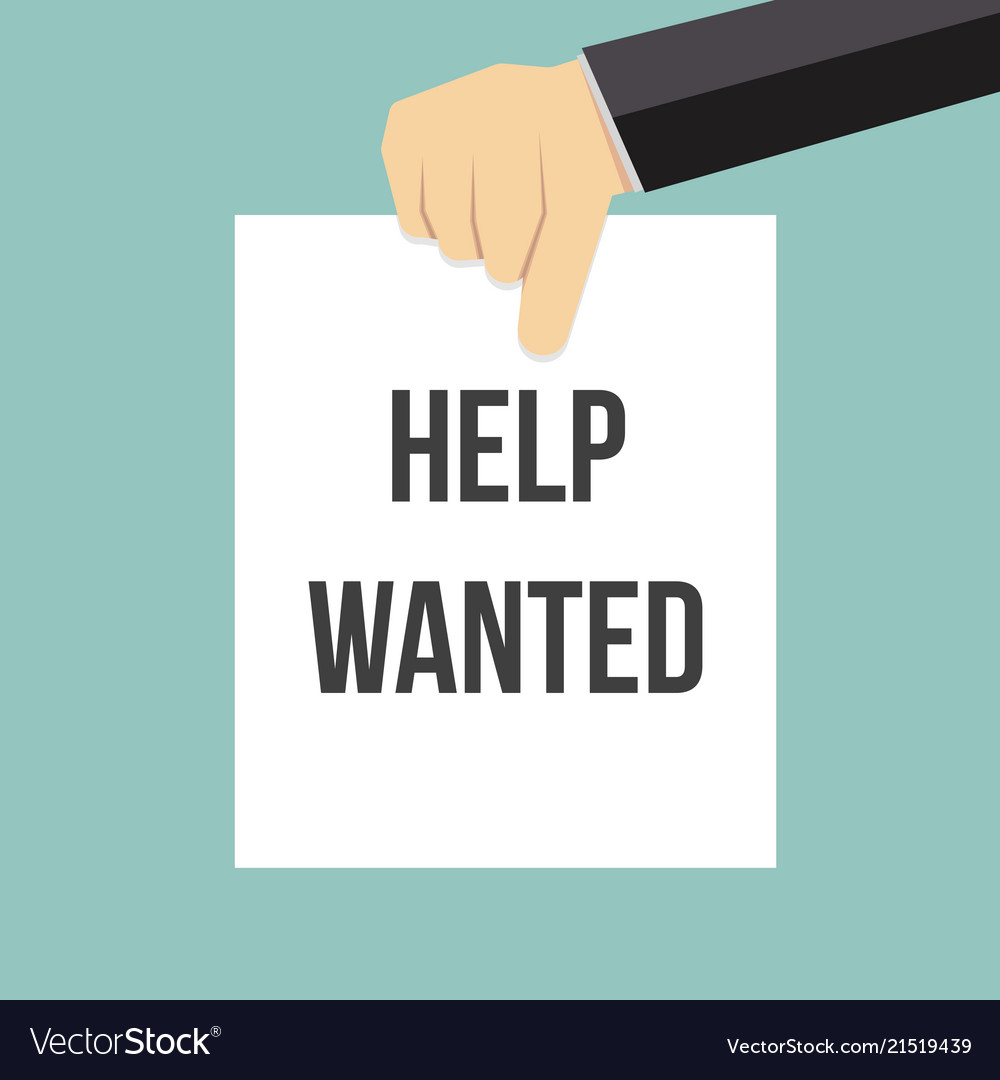 Man showing paper help wanted text