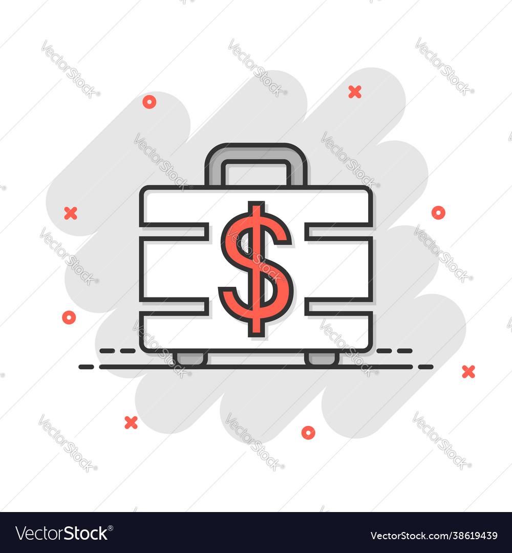 Money briefcase icon in comic style cash box