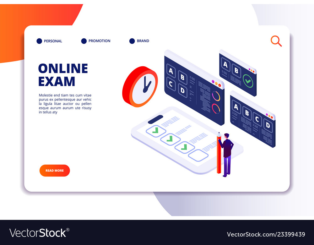 Online exam isometric concept internet Royalty Free Vector