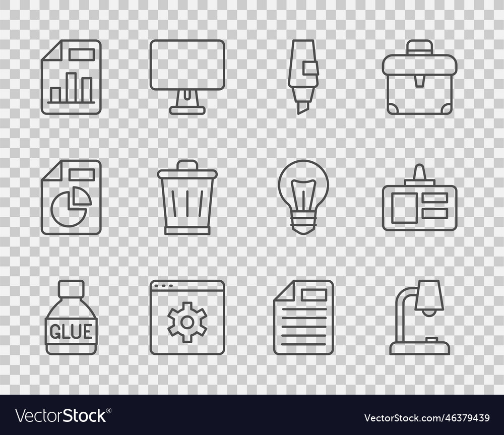 Set line glue table lamp marker pen browser Vector Image Set line glue table lamp marker pen browser