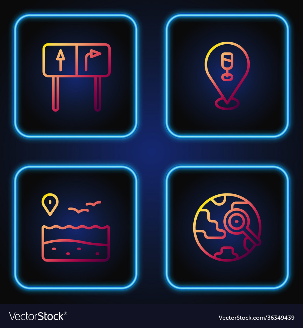 Set line magnifying glass with globe location