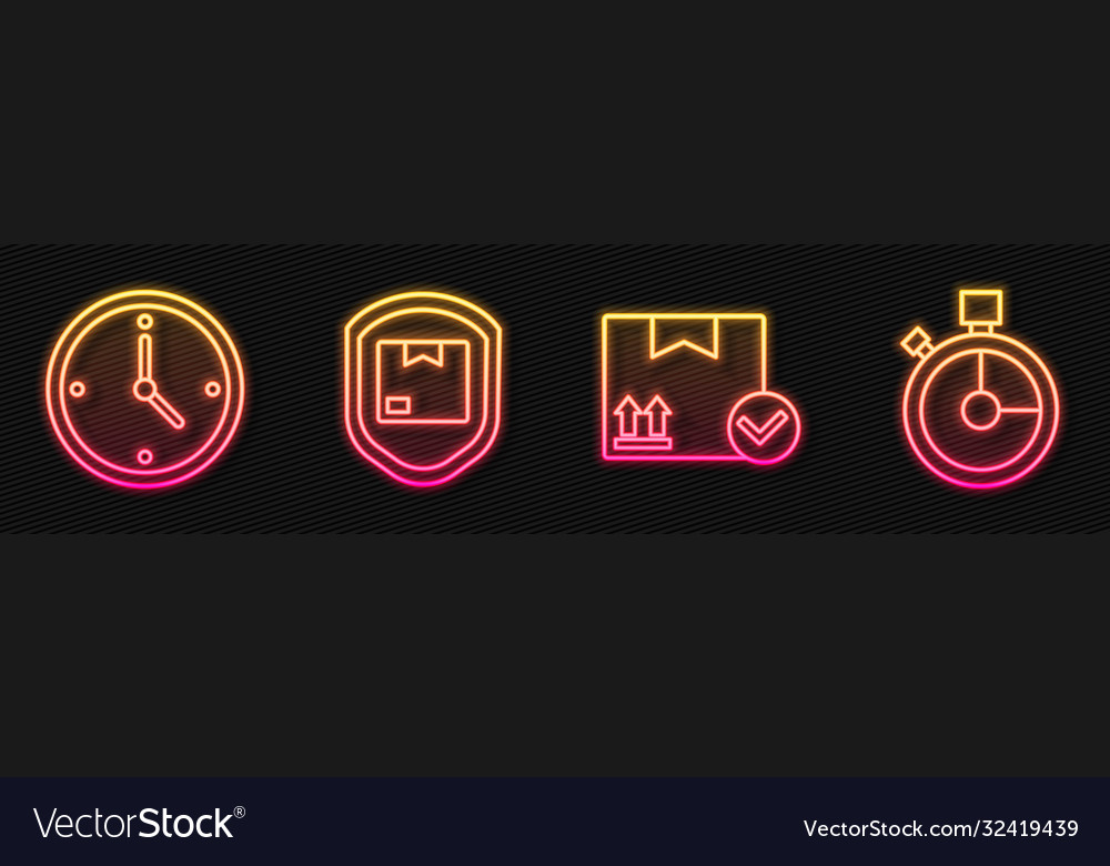 Set line package box with check mark fast time vector image Set line package box with check mark fast time