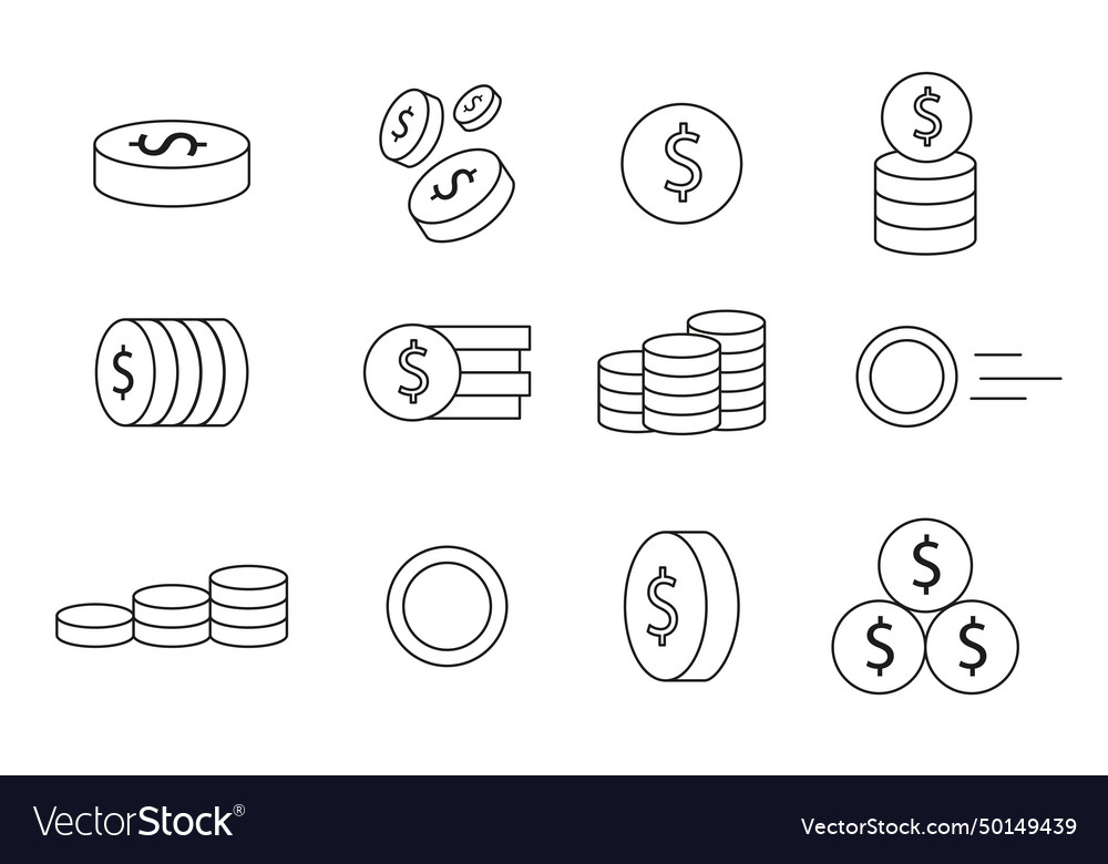 Simple collection of coin related line icons vector image Simple collection of coin related line icons