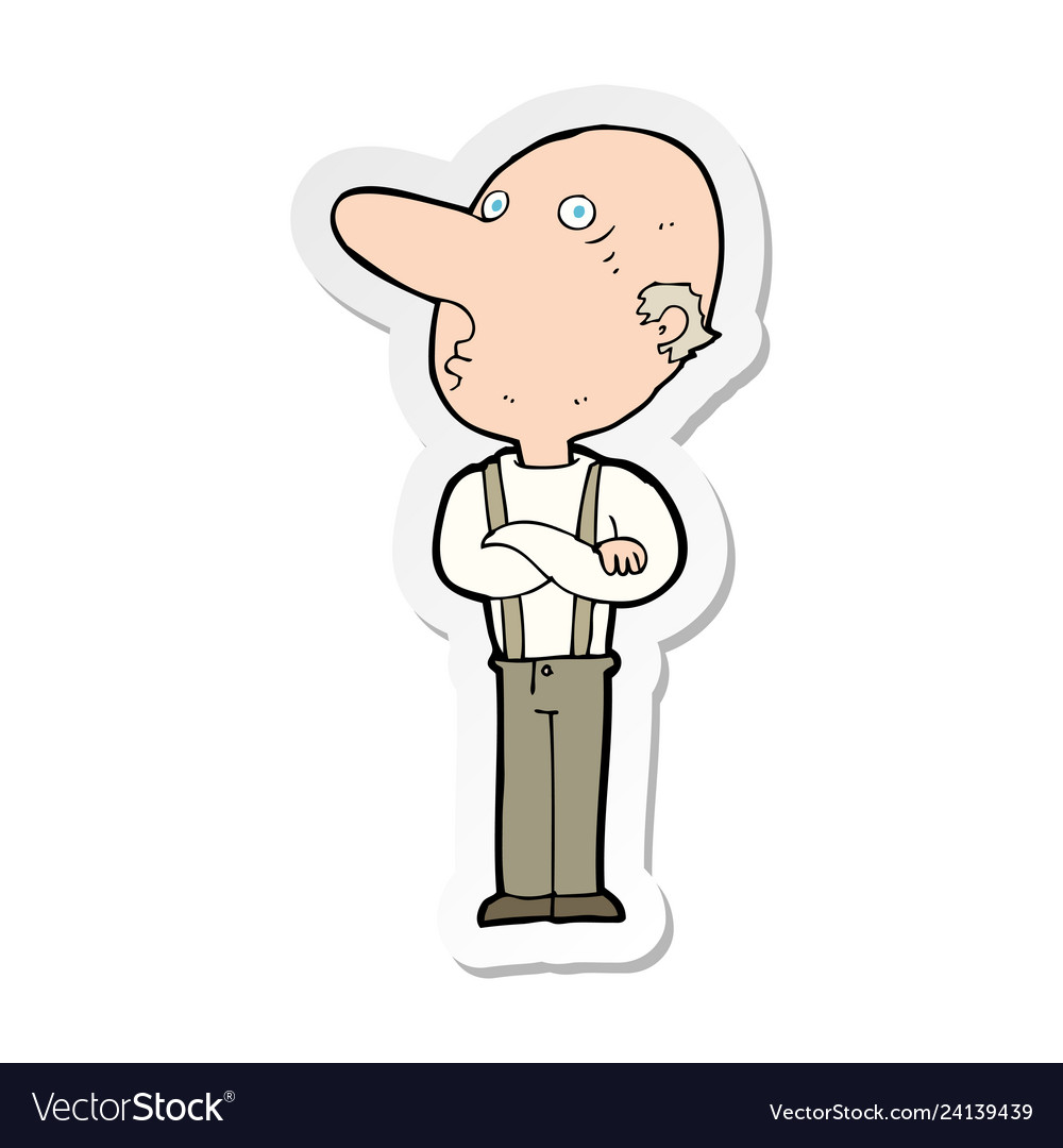 Sticker of a cartoon old man with folded arms