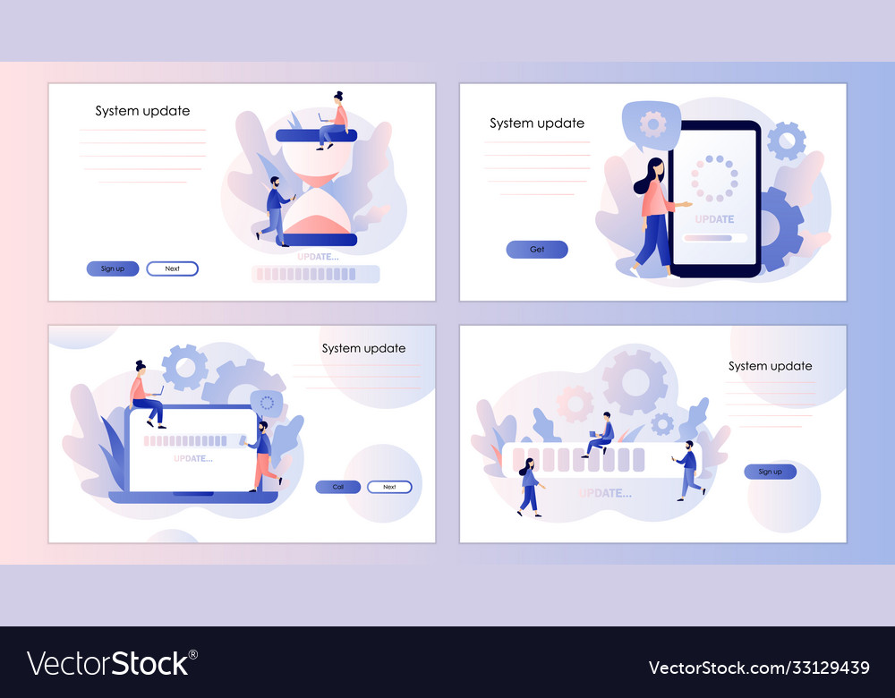 System update concept screen template for mobile vector image System update concept screen template for mobile