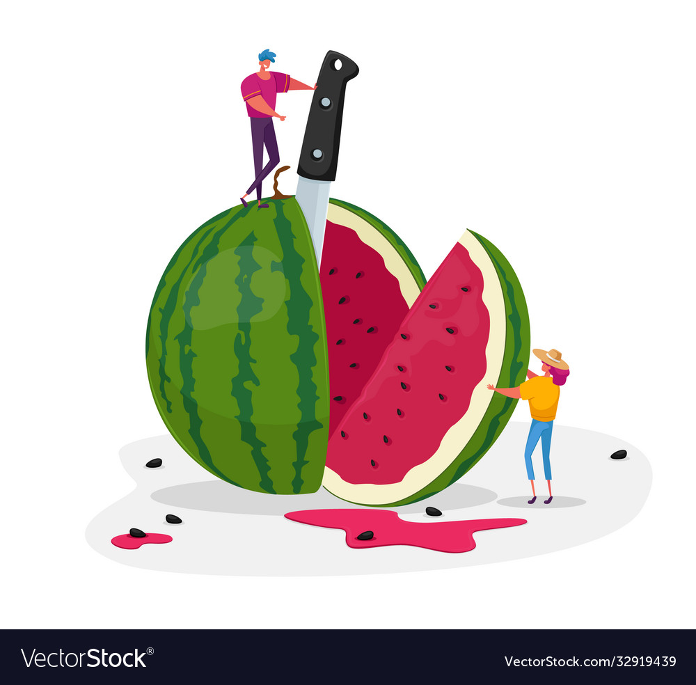 Tiny characters enjoying refreshing huge ripe
