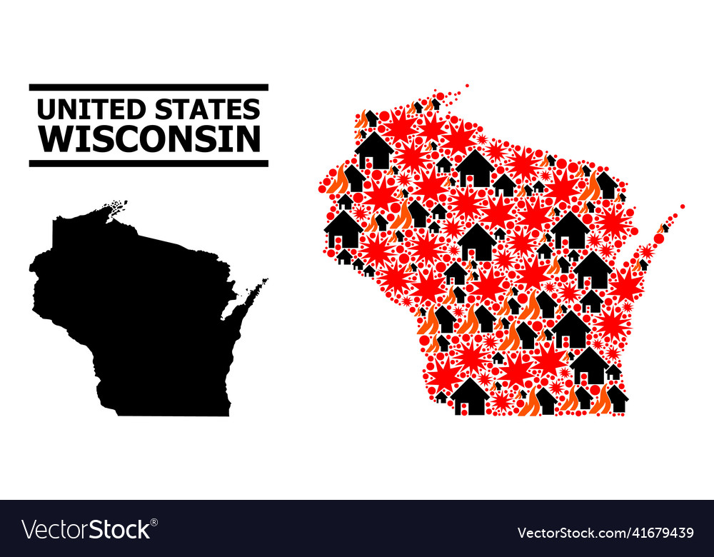 War mosaic map of wisconsin state royalty free vector image