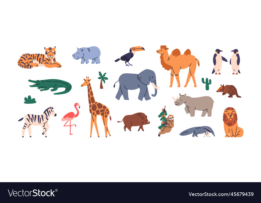 Wild african animals set exotic tropical mammals Vector Image