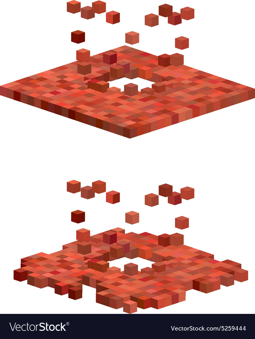 3d cube exploding floor pattern in red orange