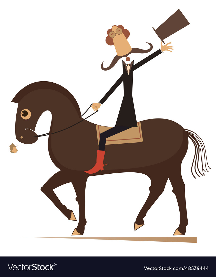 Cute horseback riding man in the top hat Vector Image