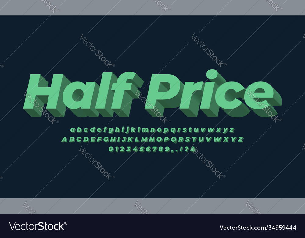 Dark green 3d font effect or text design vector image Dark green 3d font effect or text design