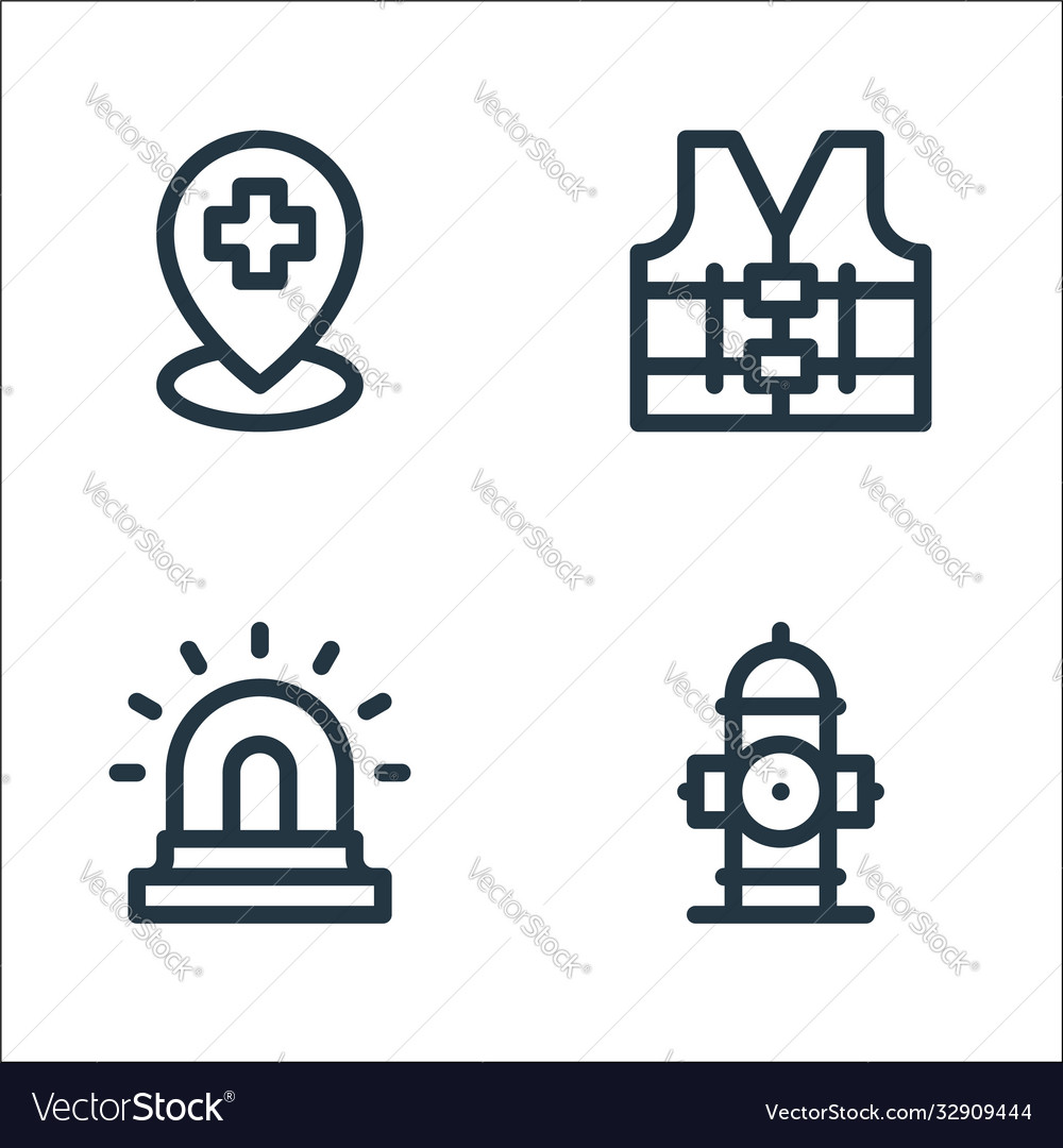 Emergencies line icons linear set quality vector image Emergencies line icons linear set quality