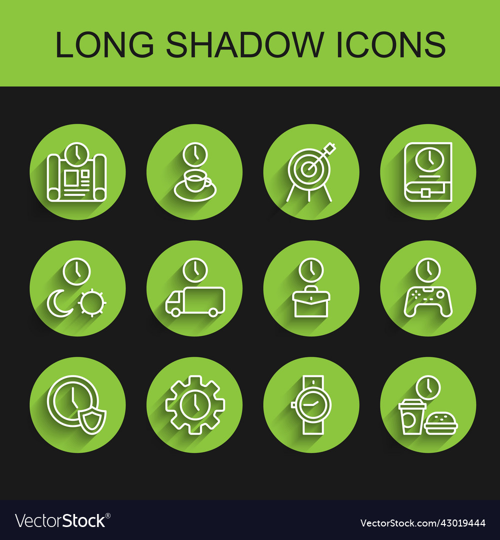 Set line clock with shield time management vector image Set line clock with shield time management