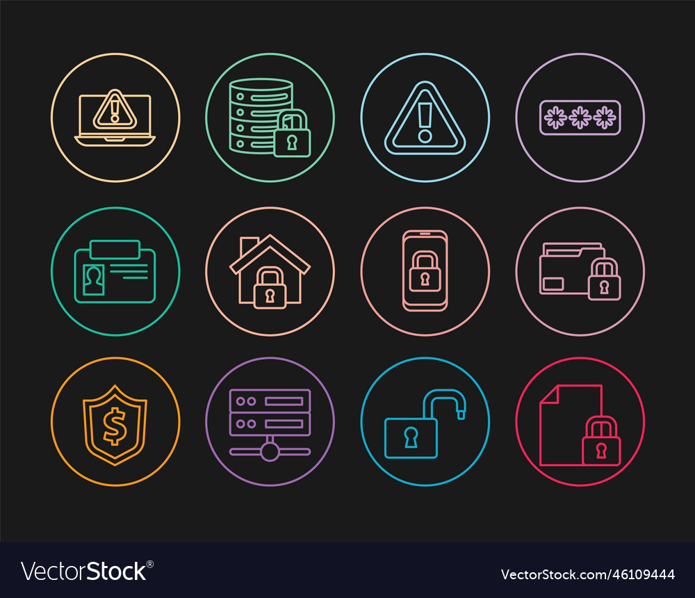 Set line document and lock folder exclamation vector image Set line document and lock folder exclamation
