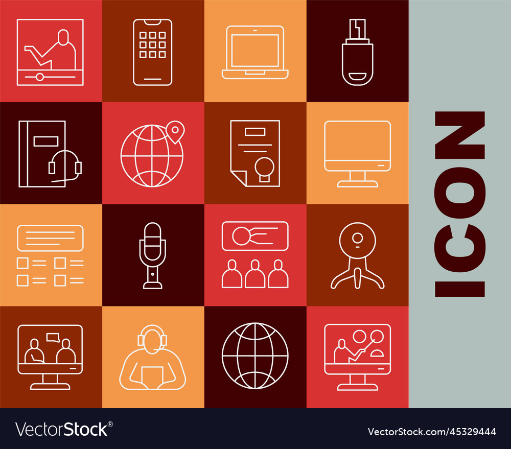 Set line online education web camera computer vector image Set line online education web camera computer