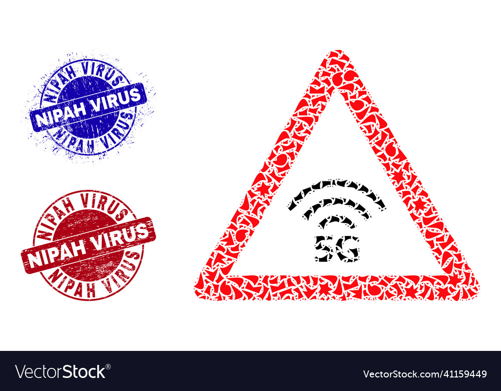 5g warning mosaic of spalls with nipah virus vector image 5g warning mosaic of spalls with nipah virus