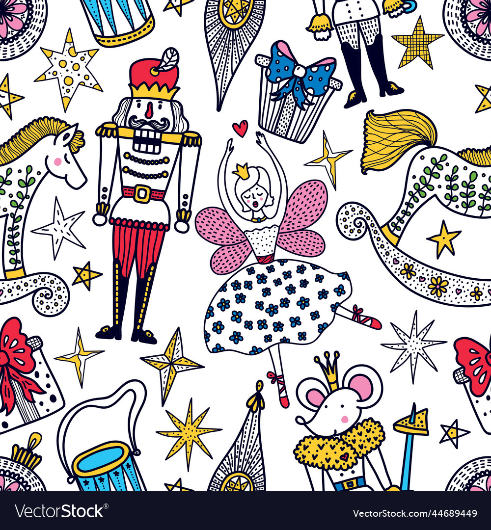 Christmas line seamless nutcracker pattern vector image Christmas line seamless nutcracker pattern