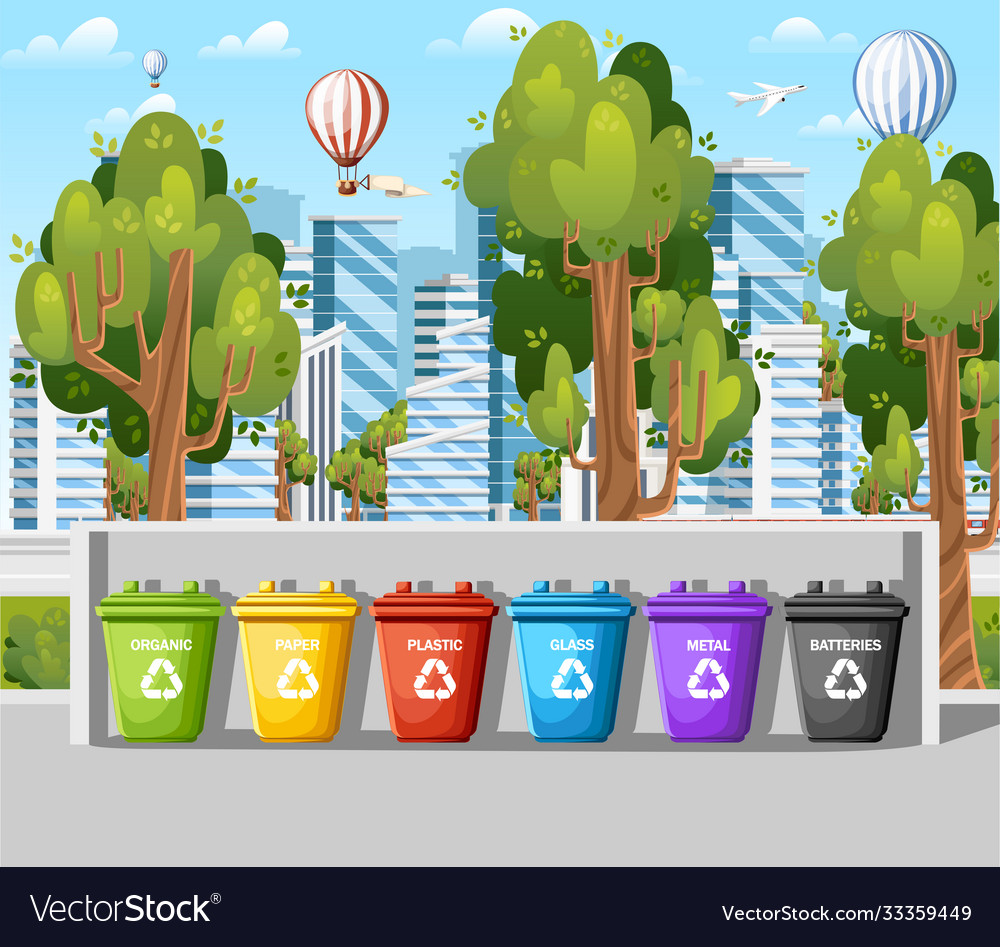 Collection garbage cans with sorted garbagesix Vector Image Collection garbage cans with sorted garbagesix