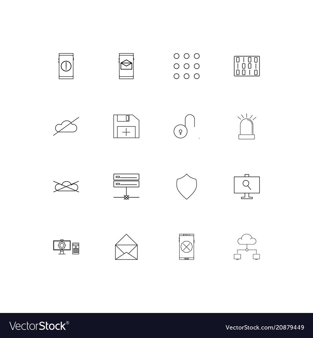 Cyber security linear thin icons set outlined