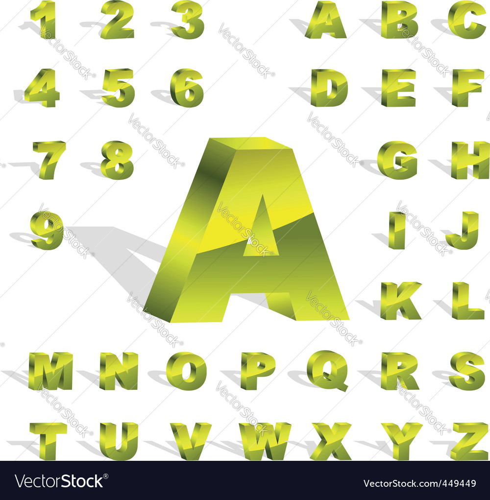 Golden 3D Alphabet and Numbers Set