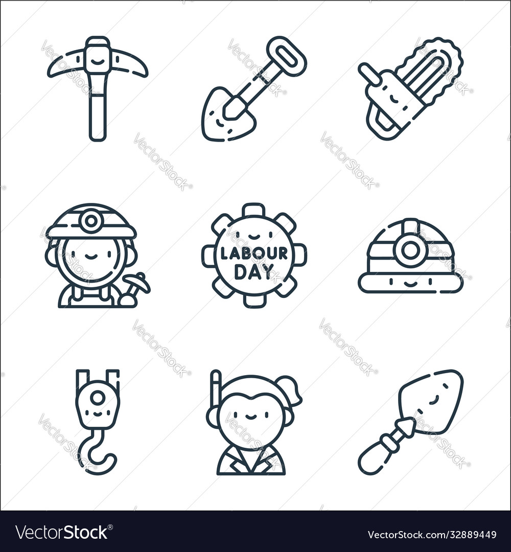 Labour day line icons linear set quality vector image Labour day line icons linear set quality