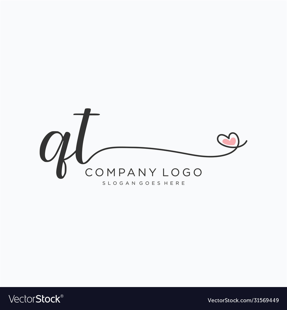 Qt initial handwriting logo design vector image Qt initial handwriting logo design