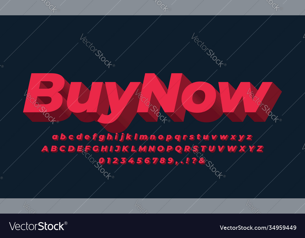 Red bold 3d font effect or text styles alphabet