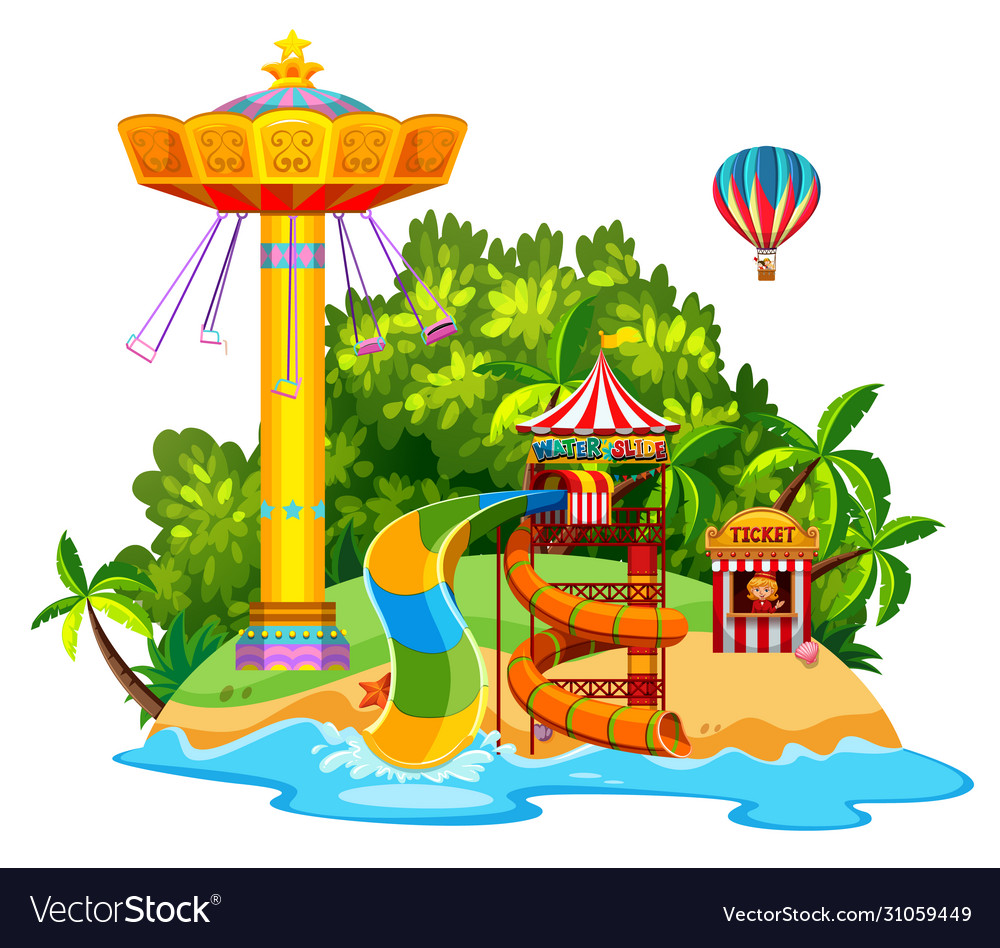 Scene with giant swing and waterslide