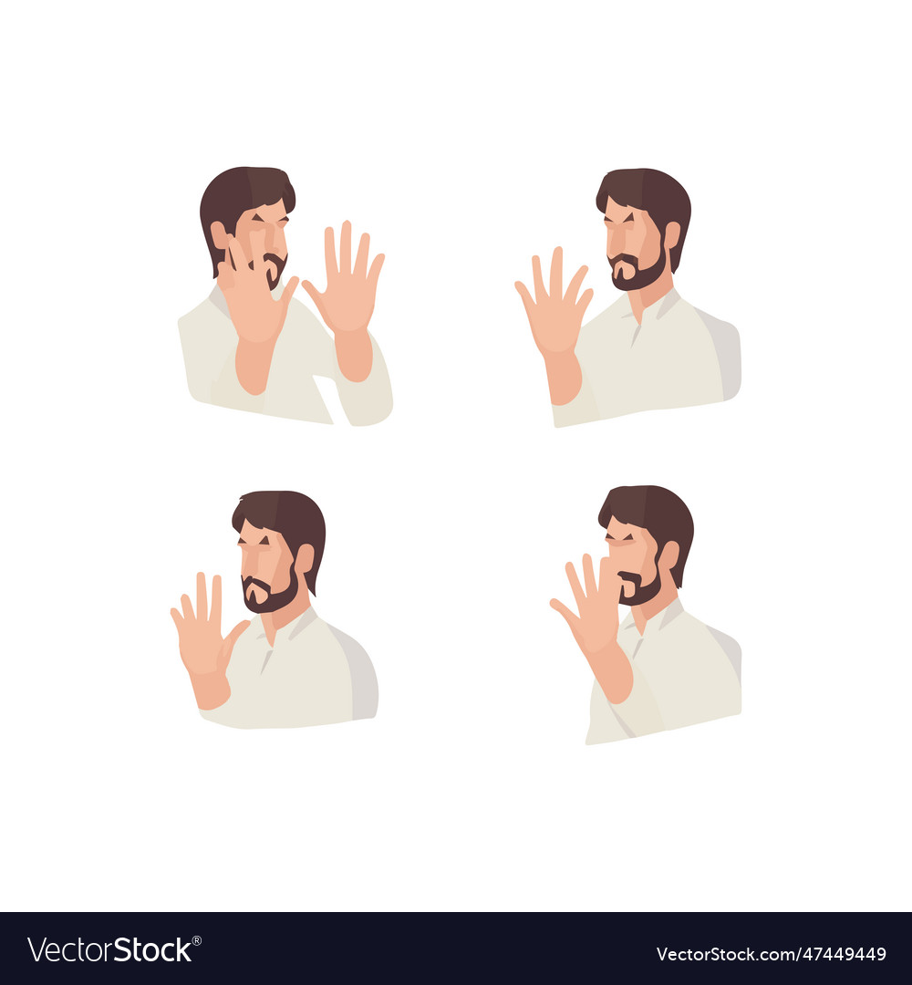 Set of hands showing different gestures palm