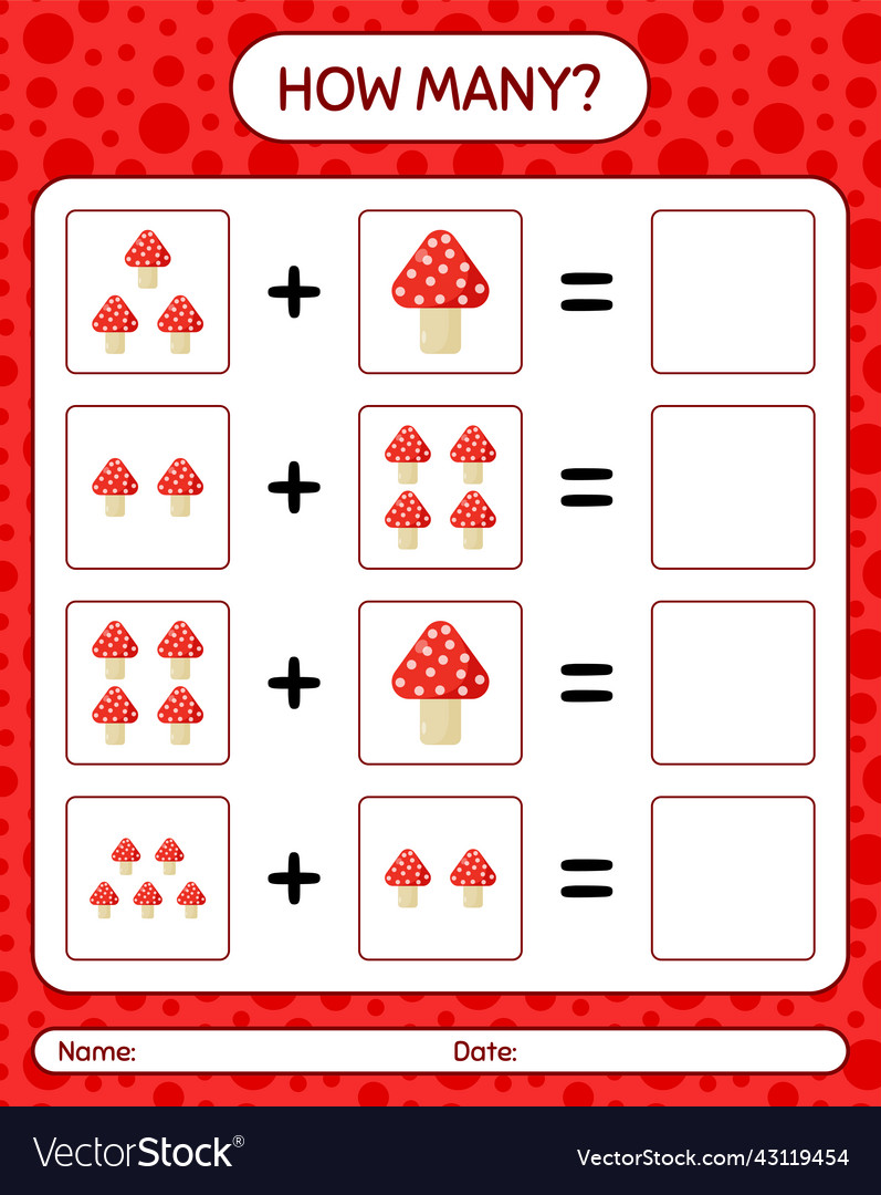 How many counting game with mushroom worksheet