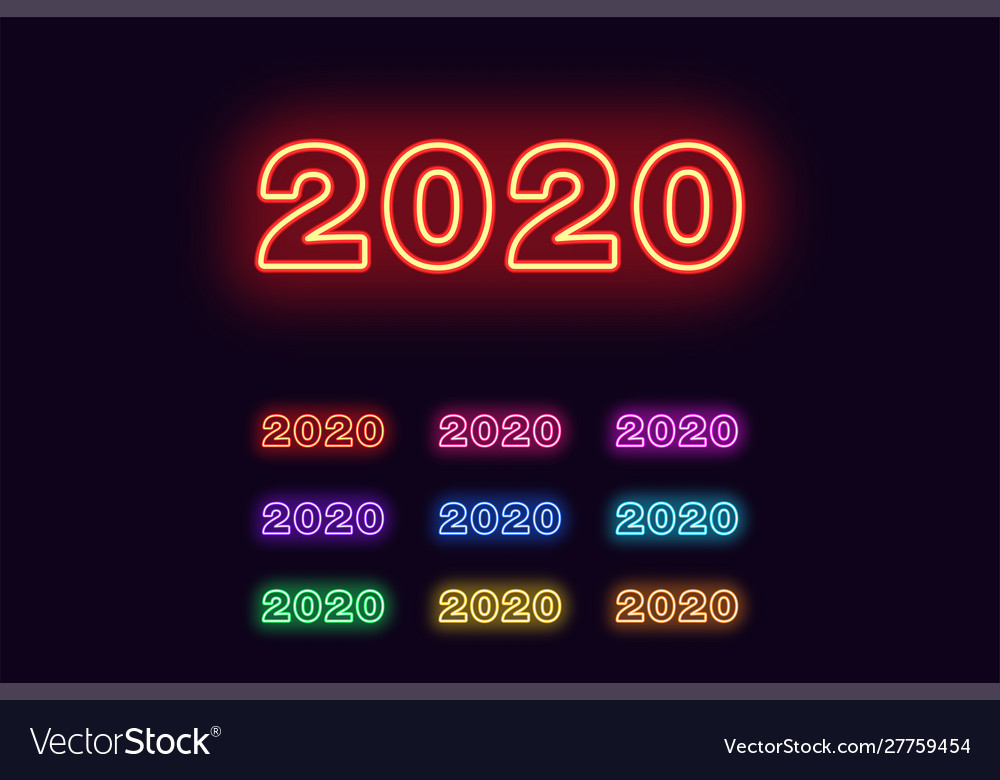 Neon number 2020 new year digits in different Vector Image Neon number 2020 new year digits in different