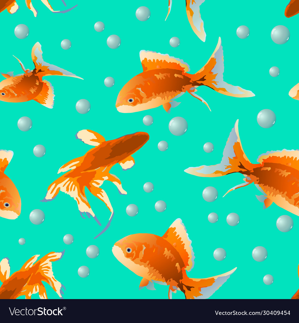 Pattern with goldfish on a colored background
