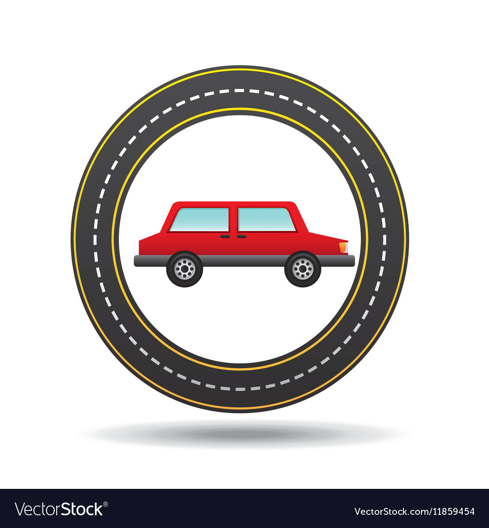 Red car side circle road way design