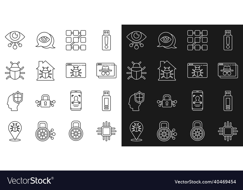 Set line processor with microcircuits cpu usb vector image Set line processor with microcircuits cpu usb