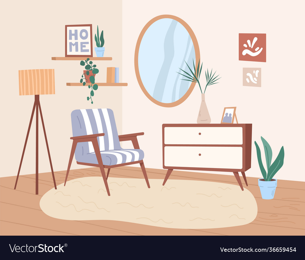 Trendy interior design living room with retro Vector Image