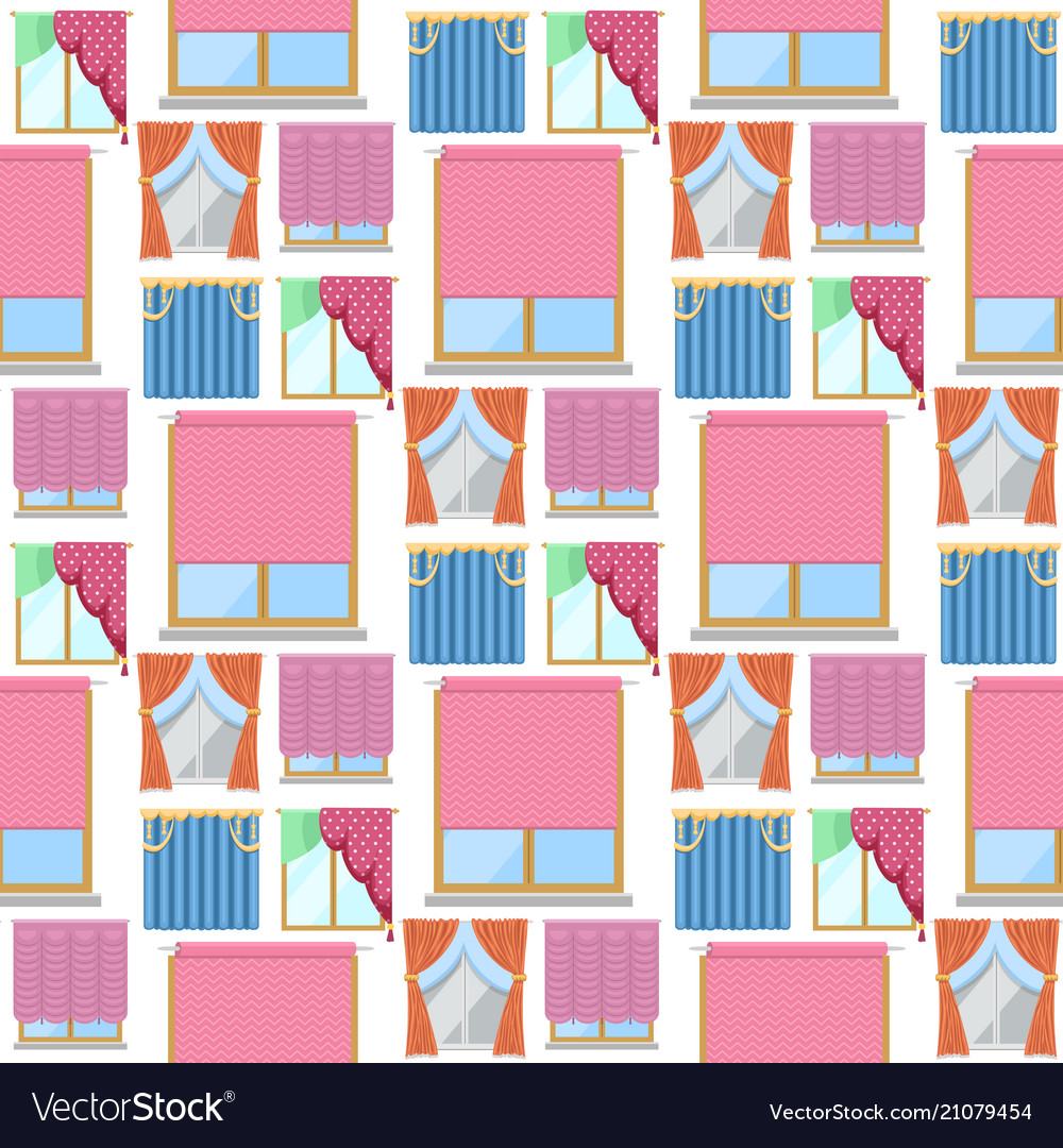 Window curtains seamless pattern background room vector image Window curtains seamless pattern background room