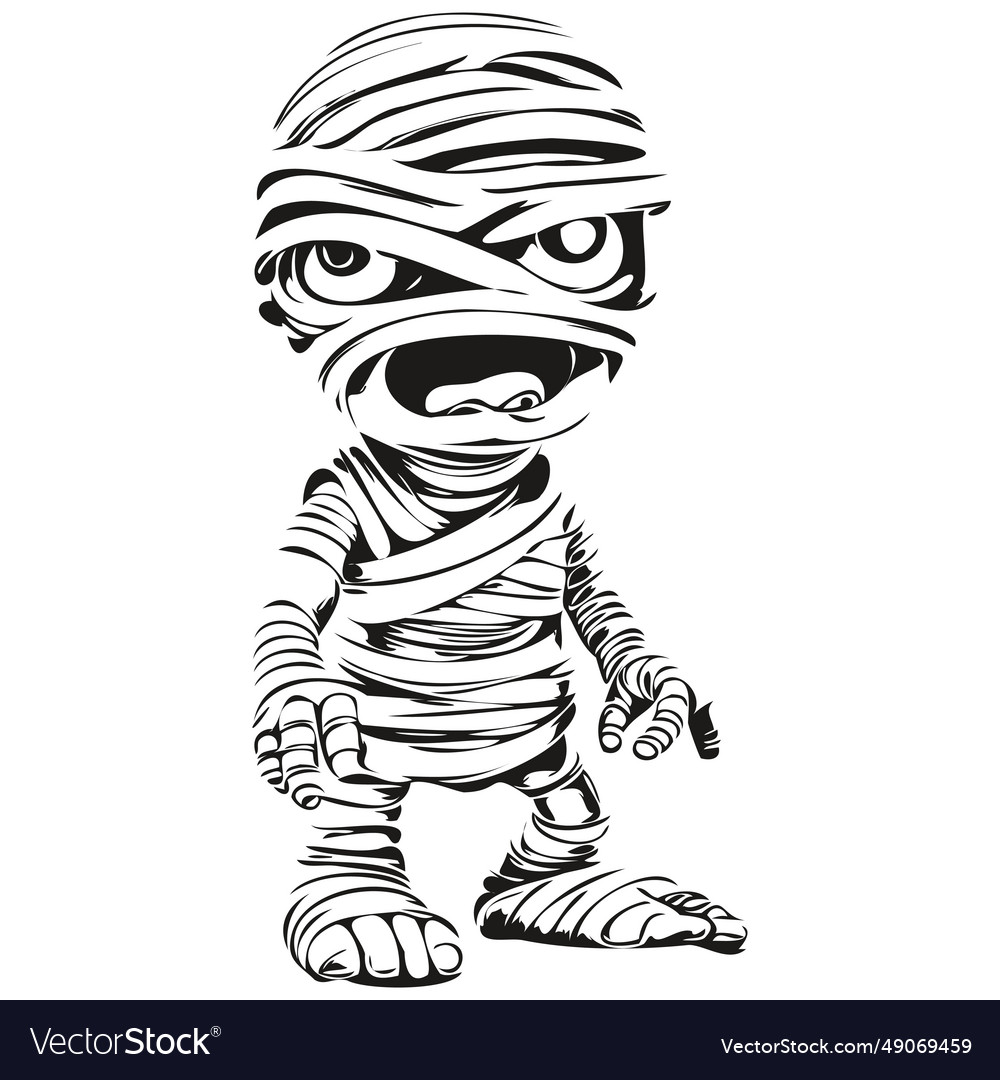 Antique Hand-drawn Mummy In Black And White Vector Image