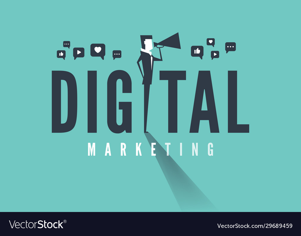 Geschäftsmann mit Megaphon Digital Marketing