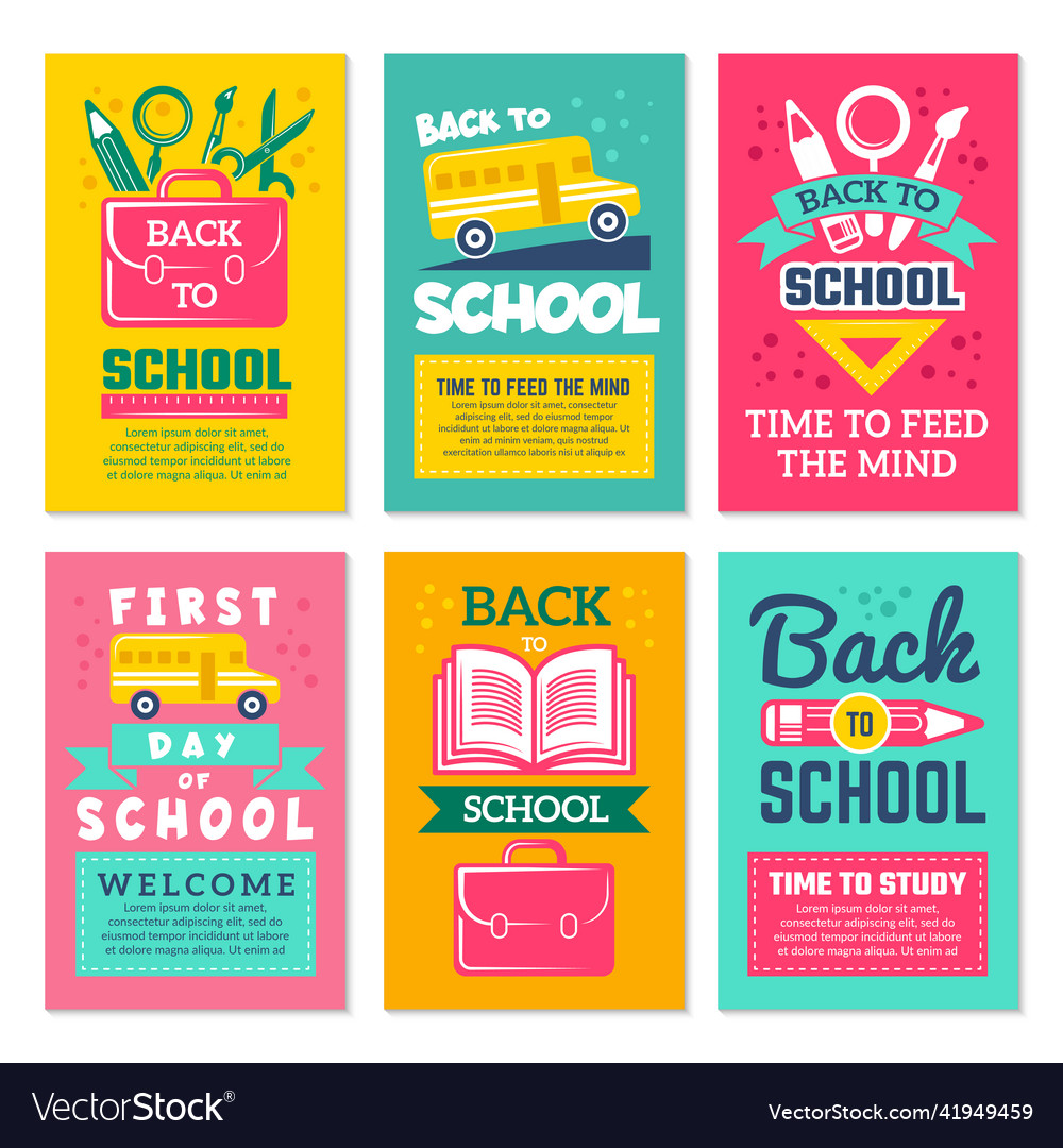 Cards with schools symbols back to school